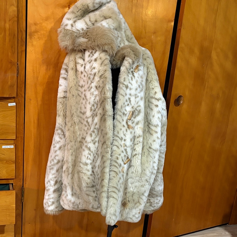 Oversized faux fur animal pattern coat